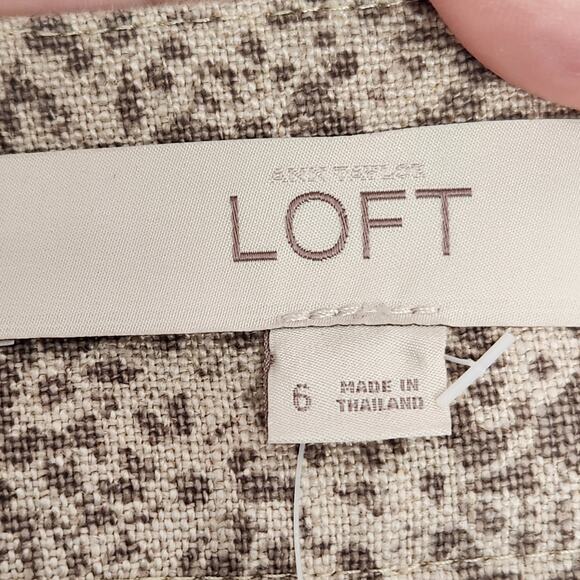 NWT LOFT Tan 100% Linen Floral Geometric Mini Skirt Women's 6 - Picture 2 of 8